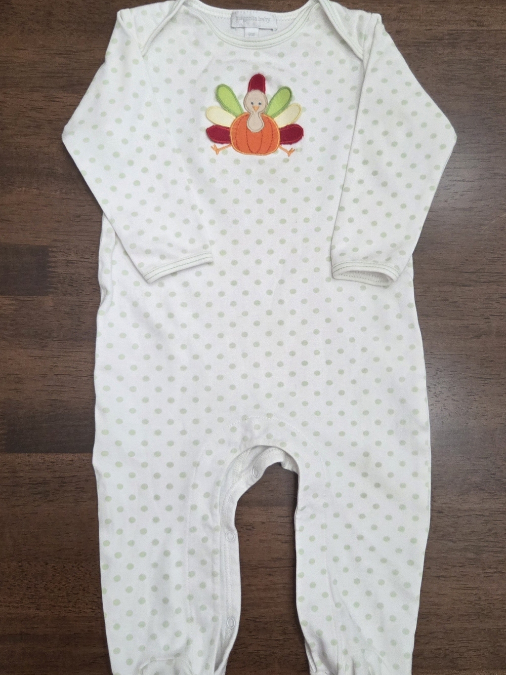 Magnolia Baby Cream Polka Dot One-Piece with Colorful Turkey Applique